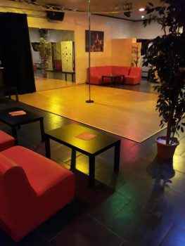 Сцена и пилон, на котором работают танцовщицы в ночном клубе Ledi Night Pieve