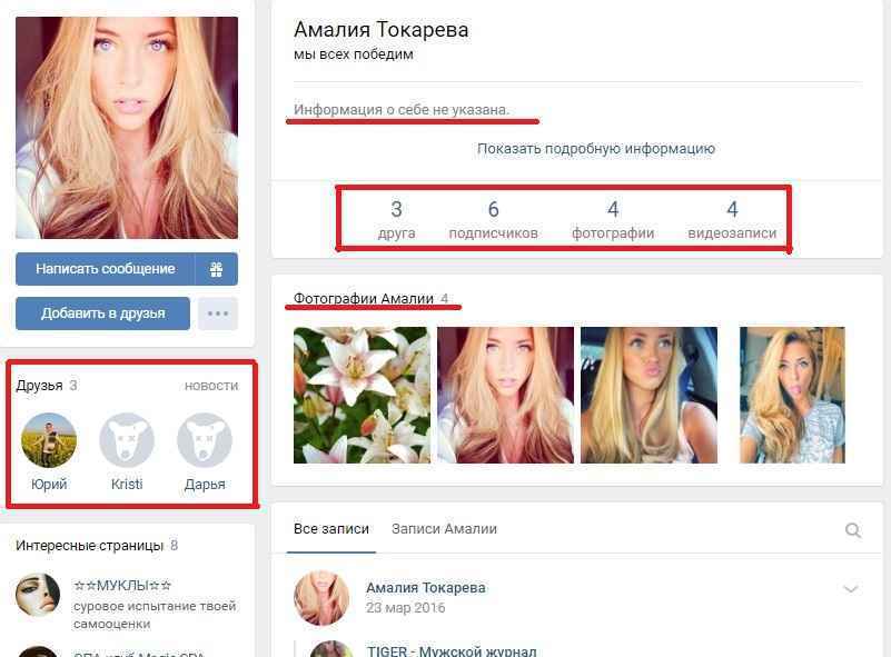 Пример странички в социальных сетях, которая создана для написания фейковых отзывов